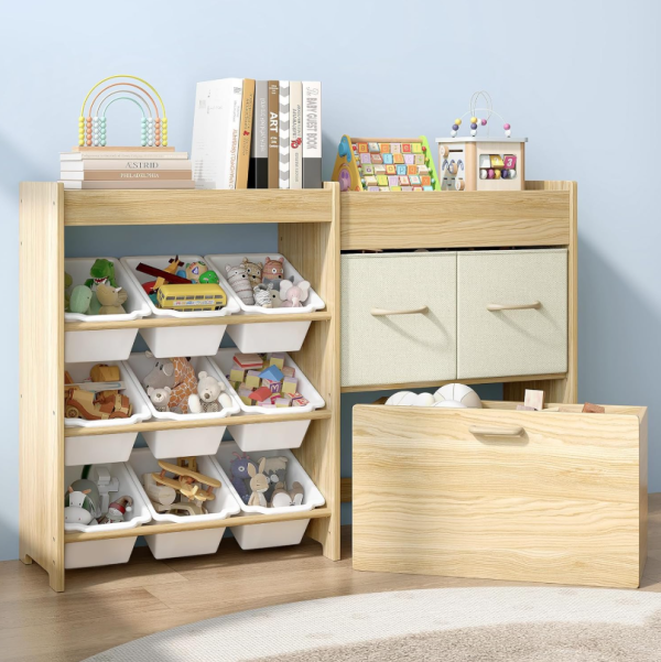 Multi-compartment pull-out children's toy storage bookshelf